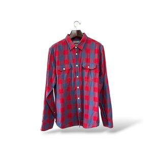 Falls Creek Red/Blue Plaid Button-Up Shirt, Large